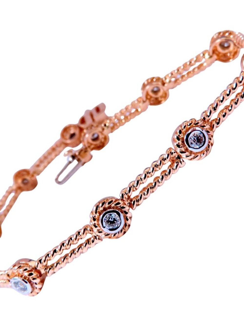 Barley Rope Twist Natural Round Diamonds Link Bracelet 14kt Gold 12636*